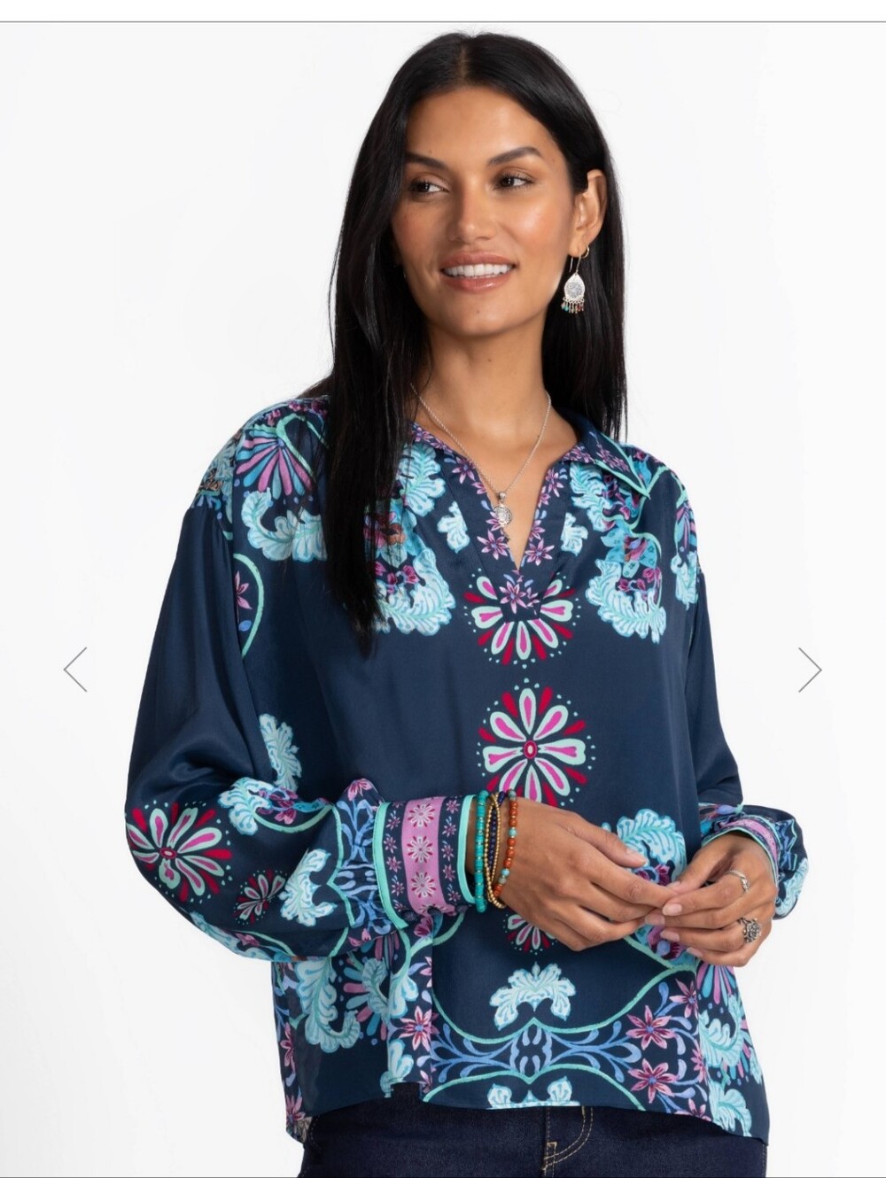 Johnny Was Jade Amaya Blouse Sz Large Silk blend